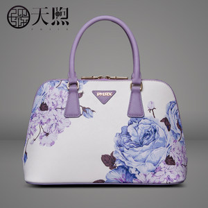 真皮中国风印花女包送妈妈2023时尚印花女包手提单肩包贝壳包女