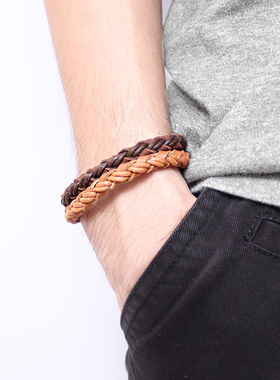 复古牛皮多层韩版拼接百搭手链