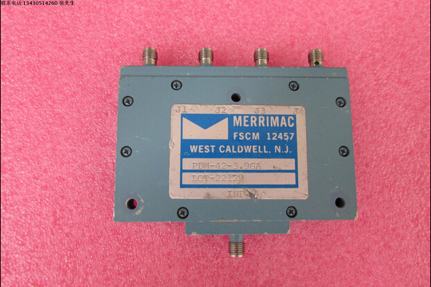 Merrimac进口 PDM-42-3.9GA 2.5-6GHz SMA 一分四 射频微波同轴功分器 品牌：mini-circuits 型号：PDM-42-3.9GA 频率范围:2.5-6GHz 隔离度：19dB 几路：4-way 接头：SMA female