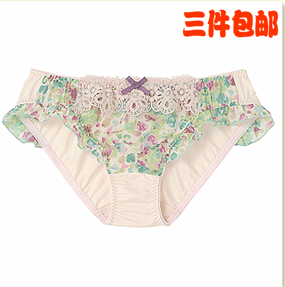 外贸 水溶立体花边前雪纺泼墨风格牛奶丝绿黄紫内裤