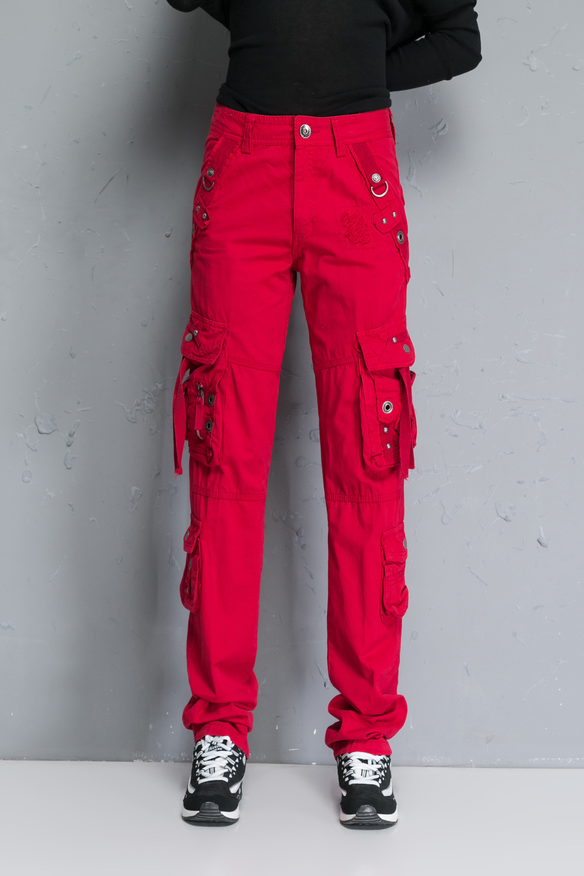 春秋户外休闲工装裤女ins长裤修身直筒裤多口袋纯棉宽松大码登山