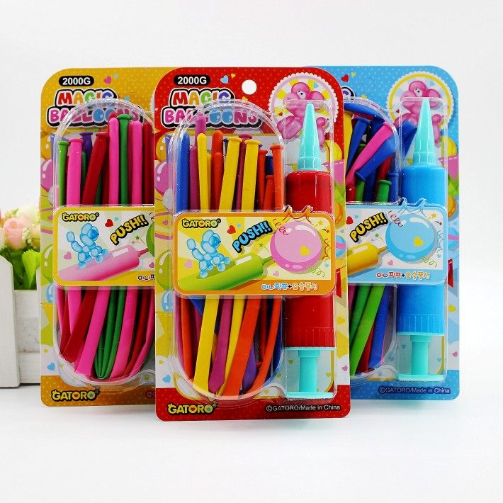 学生彩色气球套装 带打气筒 儿童长条魔术气球玩具小气球水球大战