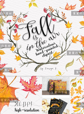 PS乡村水彩手绘秋天黄色落叶枫叶PNG免扣图片设计婚礼装饰素材