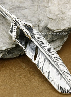 复古纯银饰品鹰爪羽毛吊坠