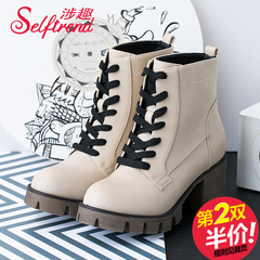 Interest involved 2015 new trends for fall/winter round thick-soled platform boots motorcycle boots women thick with Martin short boots T55318