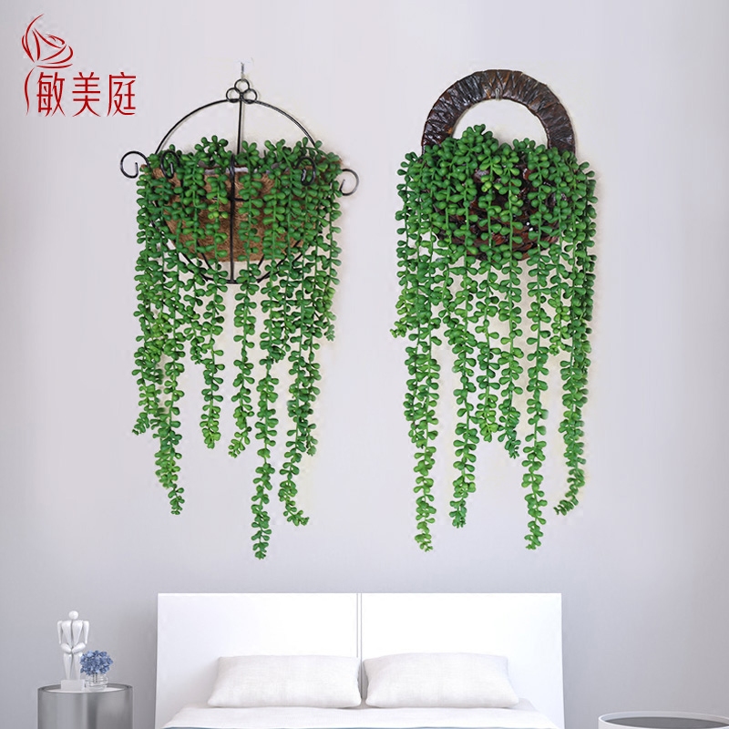 仿真情人泪吊兰佛珠假花篮壁挂藤条墙面装饰绿植仿真多肉植物