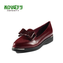 He Chenghang and fall 2015 new shallow pointy kitten heel women's shoes leather women horse shoes