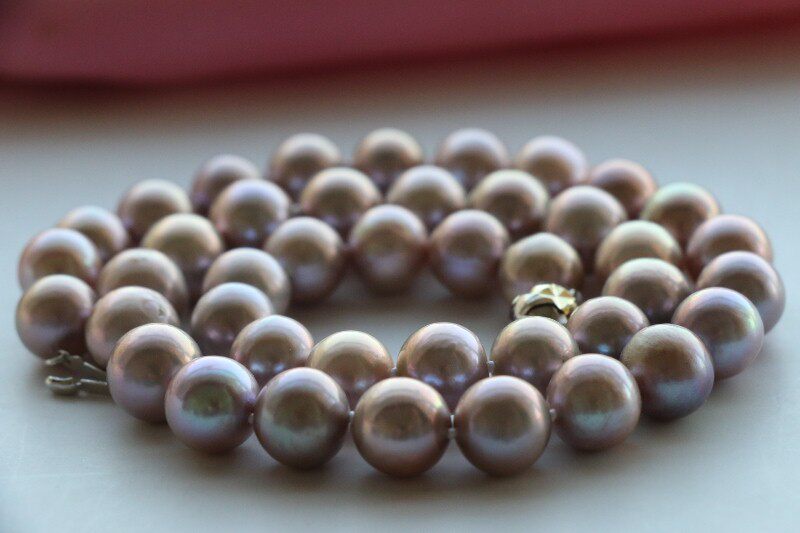 今生有你天然11mm正圆紫色珍珠项链月光扣送妈妈礼物女正品包邮