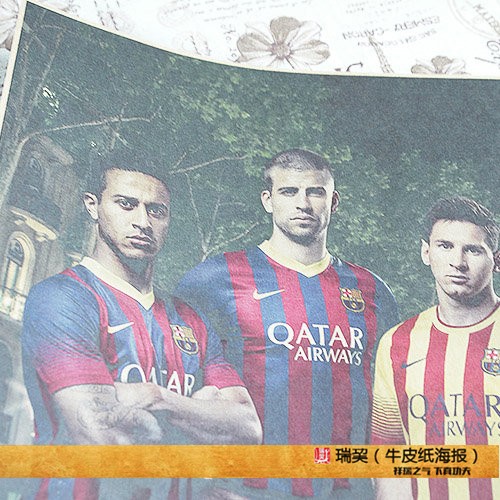 复古海报巴萨巴塞罗那队梅西MESSI海报哈维XAVI皮克Pique伊涅斯塔