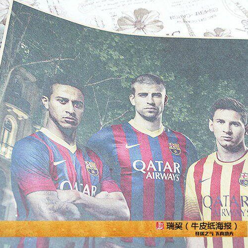复古海报巴萨巴塞罗那队梅西MESSI海报哈维XAVI皮克Pique伊涅斯塔