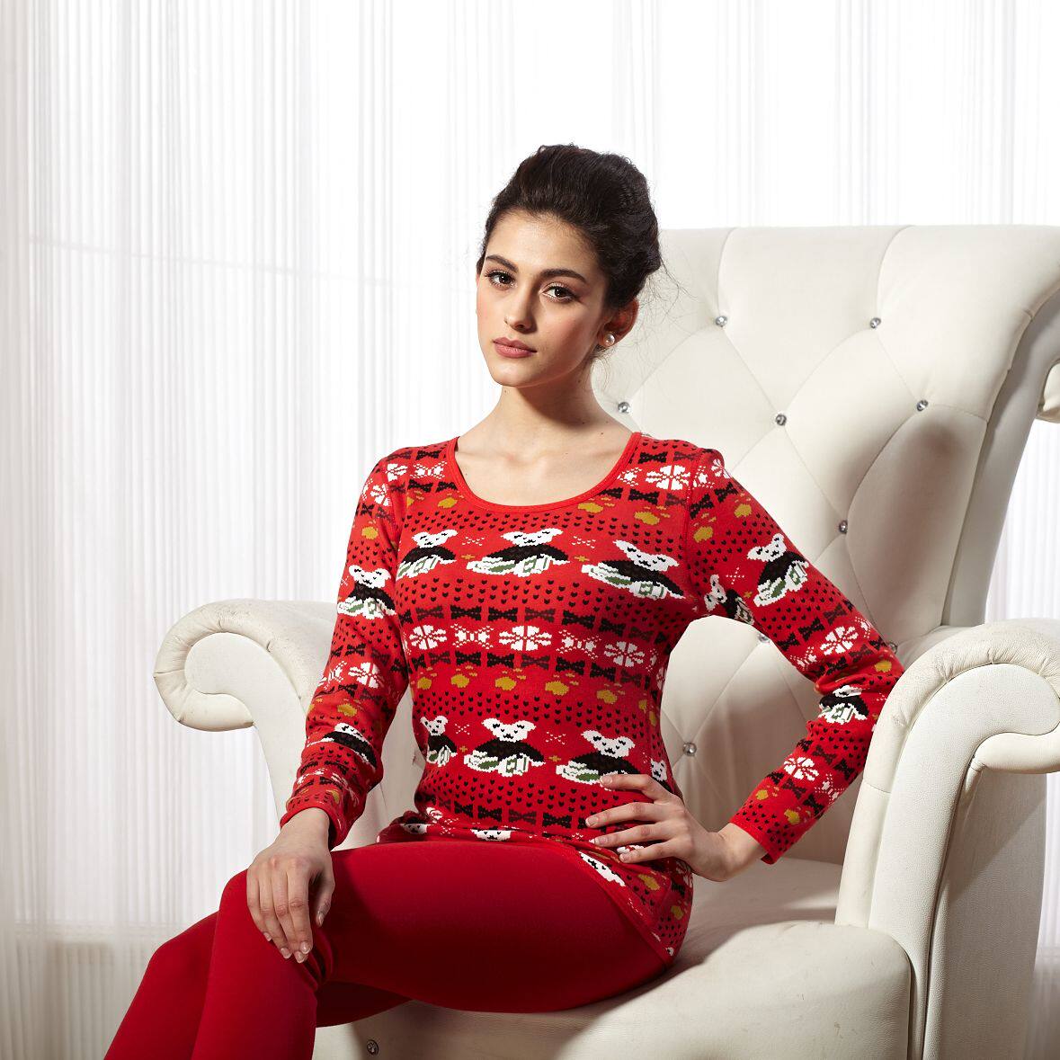 意大莱秋冬女士女生加厚加绒大红保暖内衣套装处理