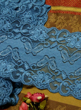 133D 优惠价 客供 青蓝色加银线 弹力蕾丝宽花边14.5公分宽9元1米