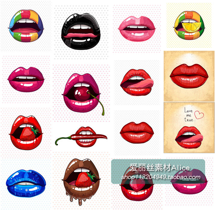 [371]卡通波普风格性感嘴唇红唇插画 AI矢量设计素材