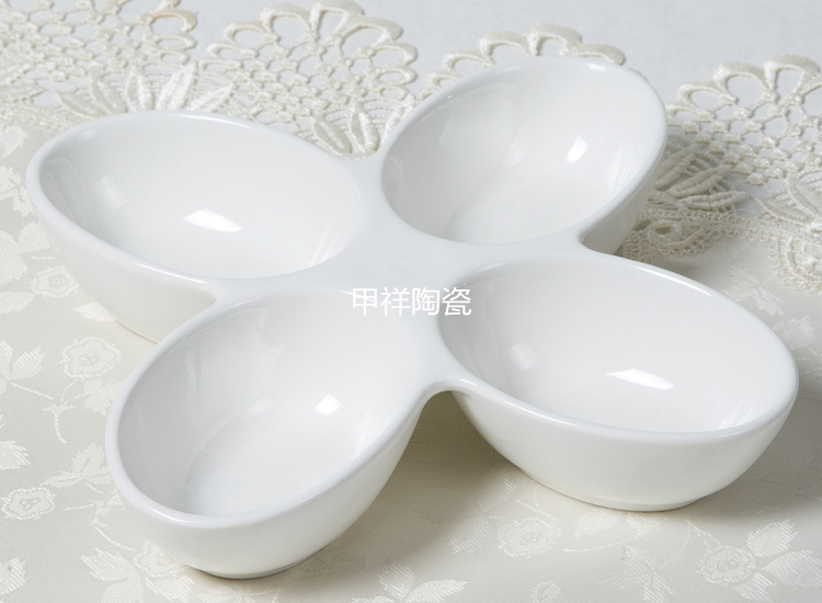陶瓷白色多格盘正方四格盘 小吃沙拉拼盘 早餐杂菜碟儿童分格餐