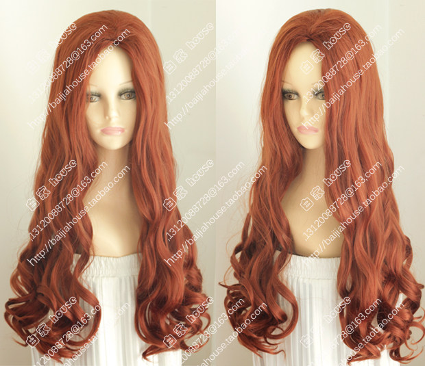 无刘海 橘棕色水纹卷 后背头中分长卷发 夜店舞台 封面 欧美假发