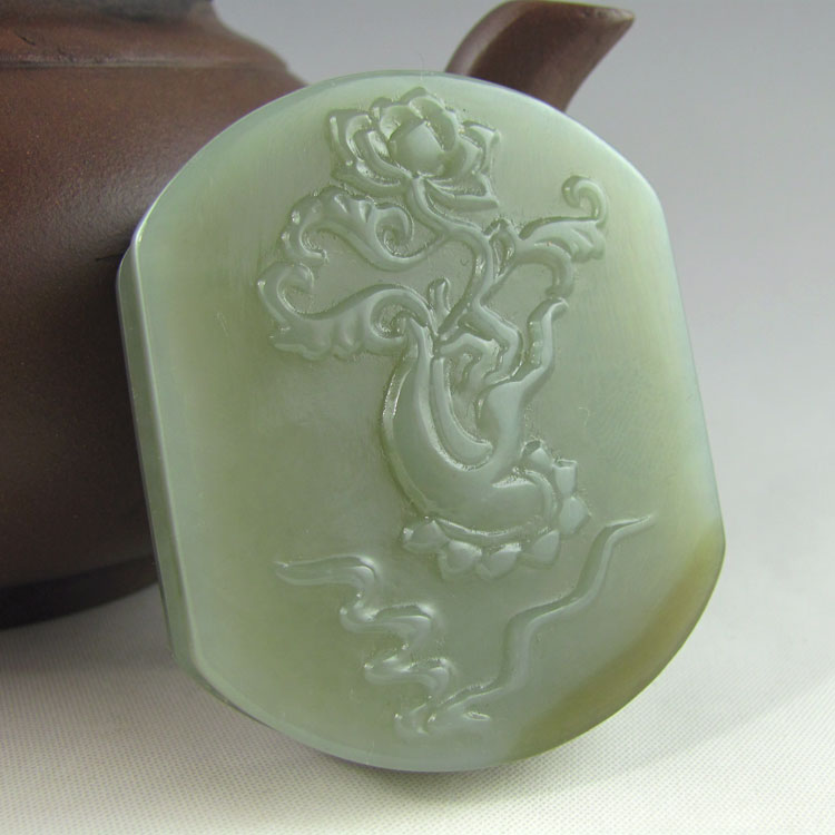 送证书和田佛手莲花皮带腰扣挂件