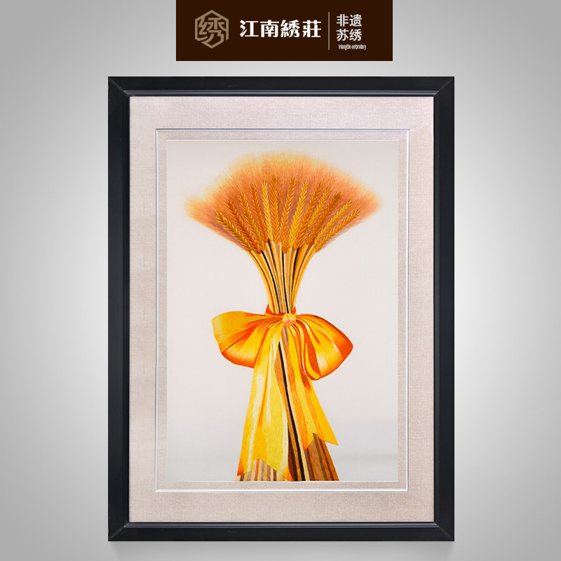 苏绣成品挂画客厅玄关真丝刺绣画纯手工玄关装饰画竖版过道麦穗