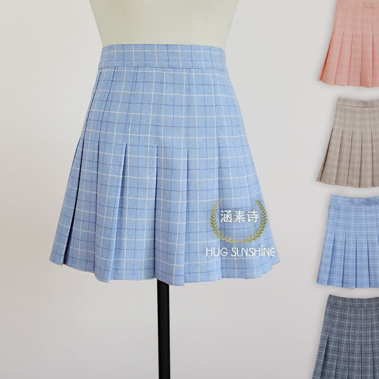 粉色格子jk百褶裙 a字裙 半身裙学院风学生制服超短裙 百折网球裙
