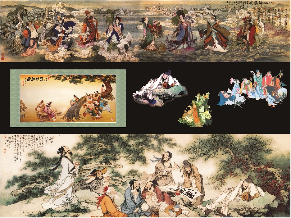 八仙过海高清图片工笔国画牡丹人物 国画风格jpg高清图片素材