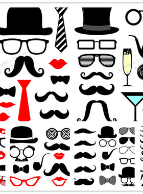 A2142矢量扁平化图案胡子帽子假面眼镜 AI设计素材