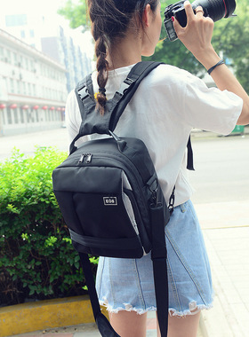 小型双肩摄影包适用尼康佳能单反相机包5D2 760D80D微单背包男女