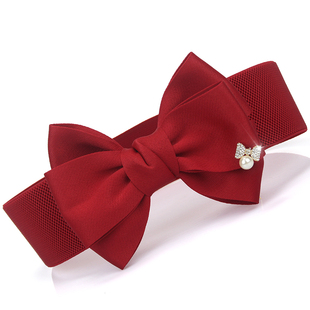 韩版 饰腰带 蝴蝶结简约百搭皮带女士连衣裙子宽腰封弹力松紧水钻装