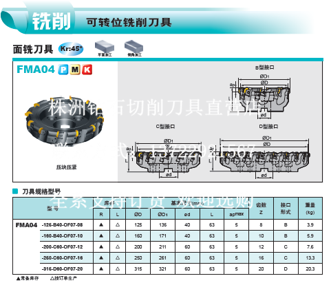 株洲面铣刀盘FMA04-125-B40-OF07-08 FMA04-160-B40-OF07-10