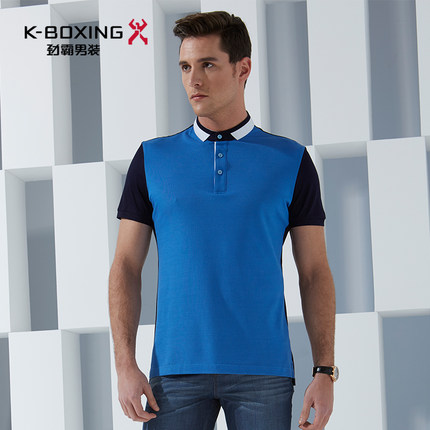 劲霸夏装T恤 男式短袖丝光棉polo衫 男装拼接夏款t恤