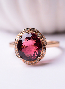 红碧玺18k金镶嵌定做珠宝戒指