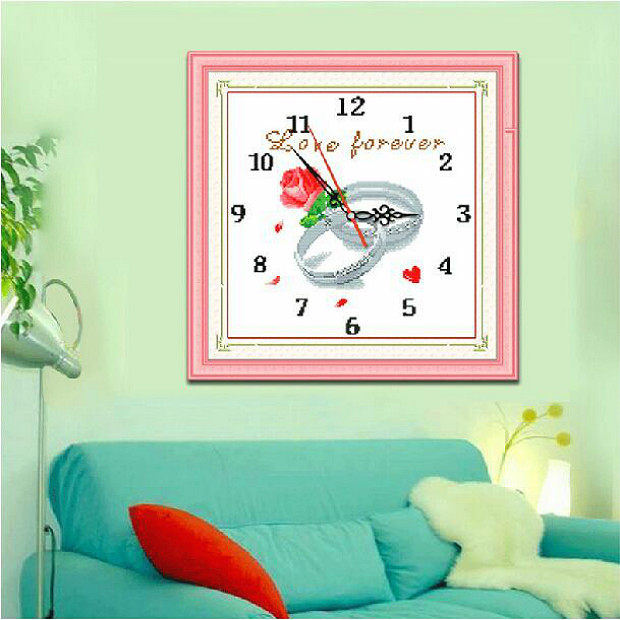 纯人工手绣十字绣成品客厅卧室花卉婚庆钟表爱的献礼不含钟芯指针