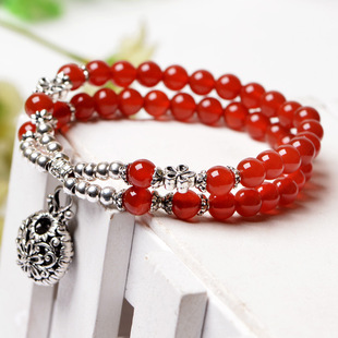 藏银红玛瑙加藏银圆隔珠向日葵大花朵双圈手链手串档位珠汽车挂件