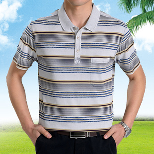 中老年男装翻领t恤中年男士棉夏装男款短袖T恤爸爸装父亲宽松口袋