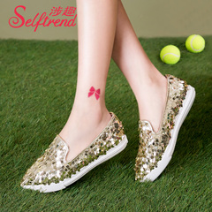Fun autumn 2015 new Korean version involved sequins Le Fu, thick-soled shoes woman pointed a pedal lazy with flat shoes T51112