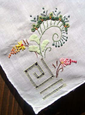 格调公主外贸一角手工刺绣补花抽纱复古纯棉手帕白底 28CM I 超值