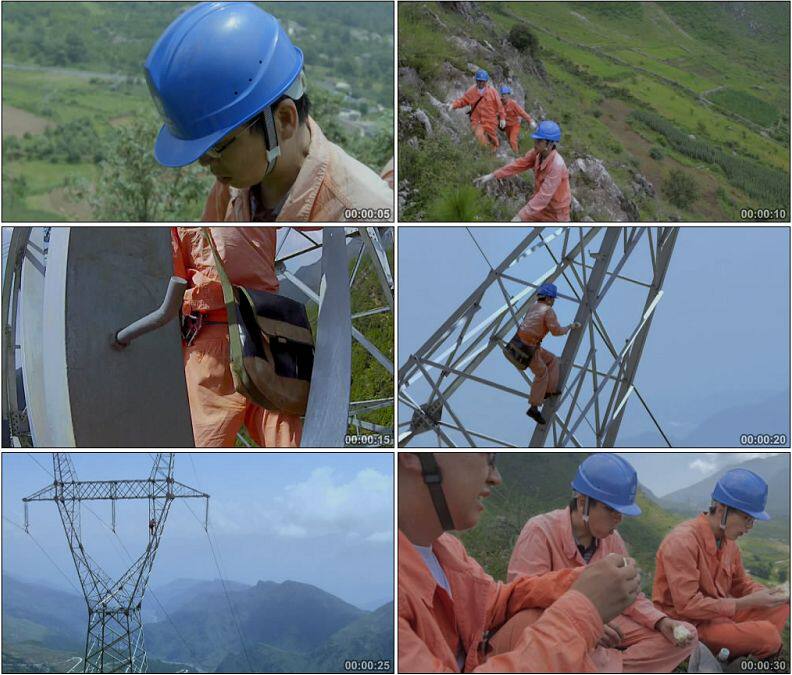电塔电力维修工人高空作业工作职业人物高清实拍视频素材