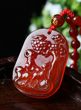2026年羊财满贯红玛瑙吊坠项链红玛瑙三羊开泰项链男女礼物