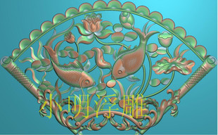 新款扇形镂空门窗荷花鱼挂件摆件装饰精雕图浮雕图木雕图石雕图