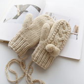 围美新款 学生加厚挂脖毛线手套 加绒保暖连指手套女冬可爱韩版