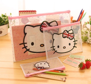 hello kitty可爱卡通拉链透明文件袋A4资料票据夹韩国文具笔袋