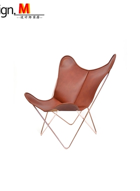 Design.M设计师家具 butterfly chair/蝴蝶椅 进口头层牛皮休闲椅