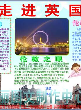 走进英国彩色电子小报成品旅游手抄报欧洲之旅游记板报模板931