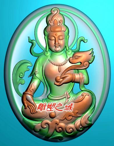 精雕图 灰度图 浮雕图 玉雕如意坐观音3