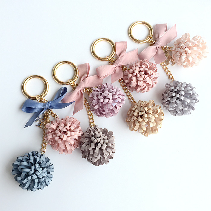 韩国创意甜美花朵花球丝带蝴蝶结钥匙扣圈女包挂件包挂饰女士礼物