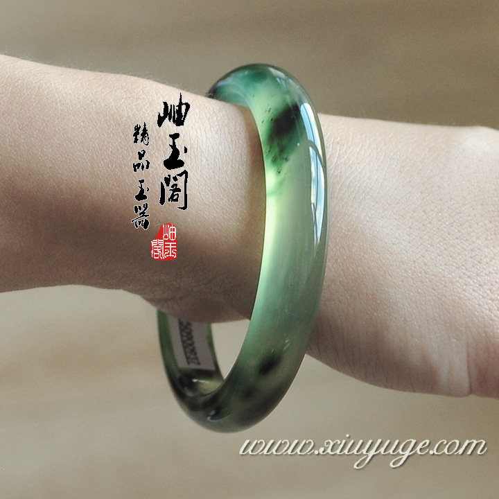 岫玉阁专柜正品天然岫玉手镯 碧水丹青 美人镯 57-64mm 带证书CMA
