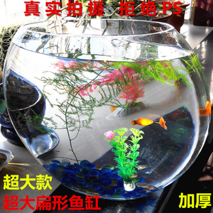 大号异形透明扁形超白鱼缸圆形扁口玻璃鱼缸时尚家居摆件花瓶花器