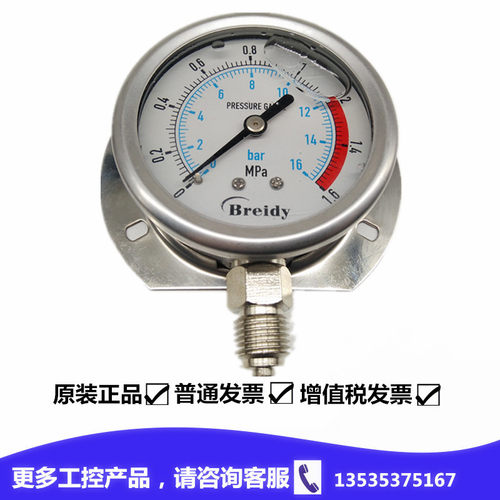 Breidy径向带后边耐震压力表YNC-60T船用压力表YN-60T 1.6MPA