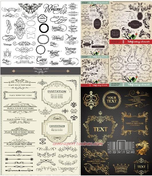 百款欧式花纹边框 水印签名标志LOGO装饰花边矢量图设计素材A850