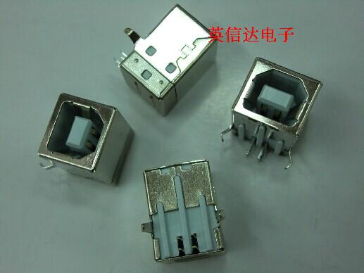 铜壳 USB方口座 USB插座 USB-B母D型 90度弯针 打印机数据线接口