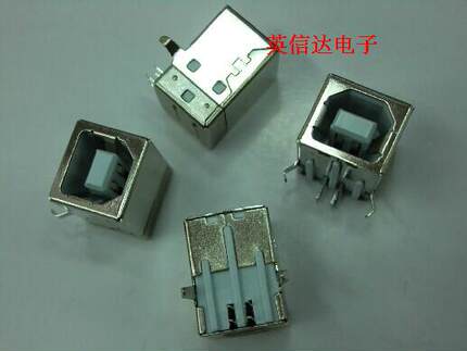 铜壳 USB方口座 USB插座 USB-B母D型 90度弯针 打印机数据线接口
