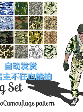 矢量高清迷彩服海军野战蓝绿色纹理 EPS平面设计素材 自动发货